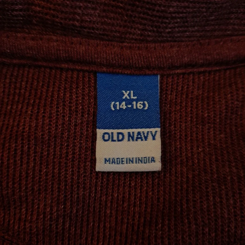 Old Navy Kids Long Sleeve Ribbed Polo Shirt Burgundy Size XL 14-16